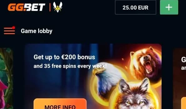 GGBet Casino 25€ no deposit bonus received