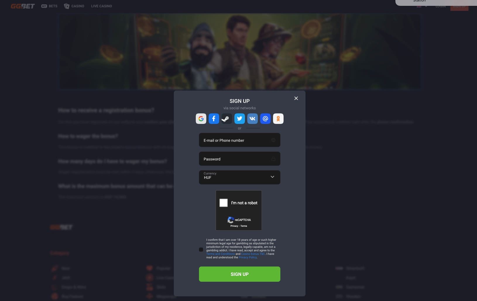 Registration page at GGBet Casino