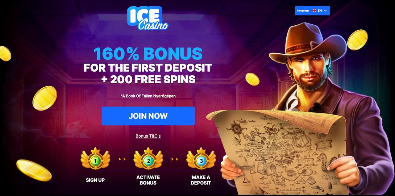 Ice Casino promo code CASINOLOVE for a 160% bonus and 200 free spins