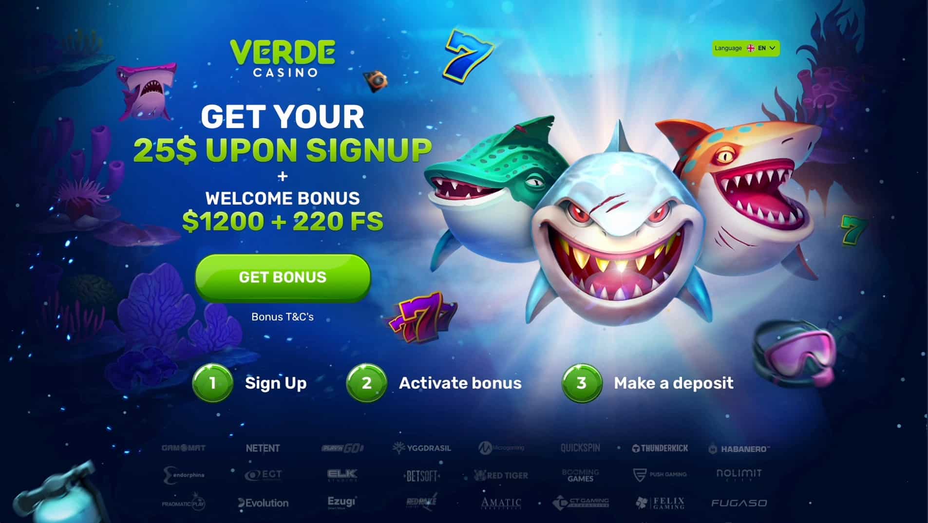No deposit offer page at Verde Casino